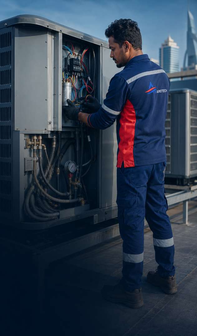 Airotech HVAC technician using professional service equipment